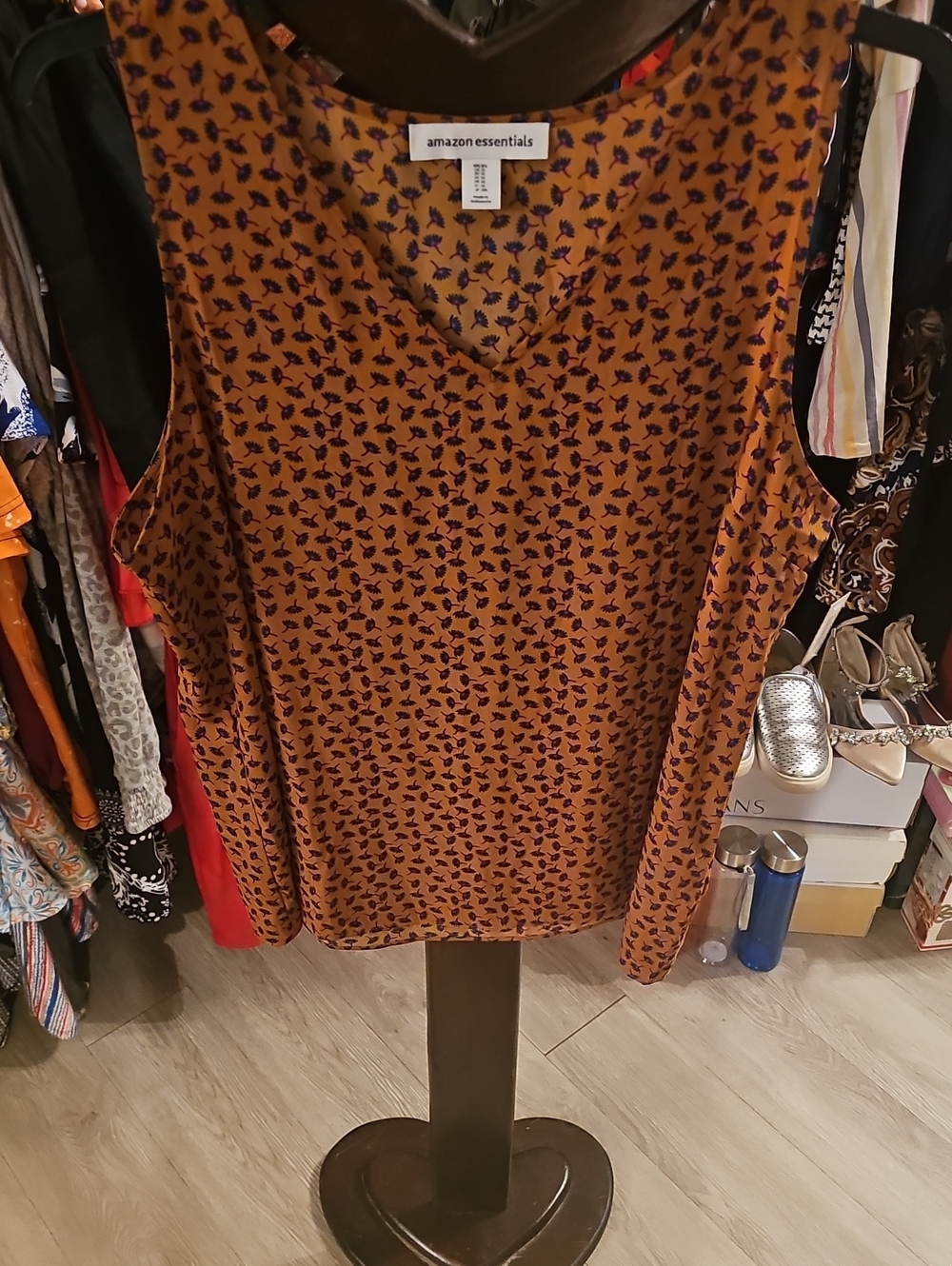 Amazon Essentials Mustard V-Neck Floral Sleeveless Tank
